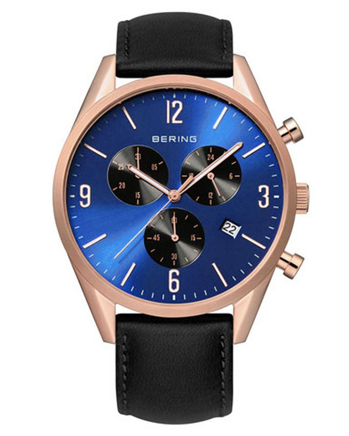Bering 10542-567 watch for man with a blue dial and leather strap.