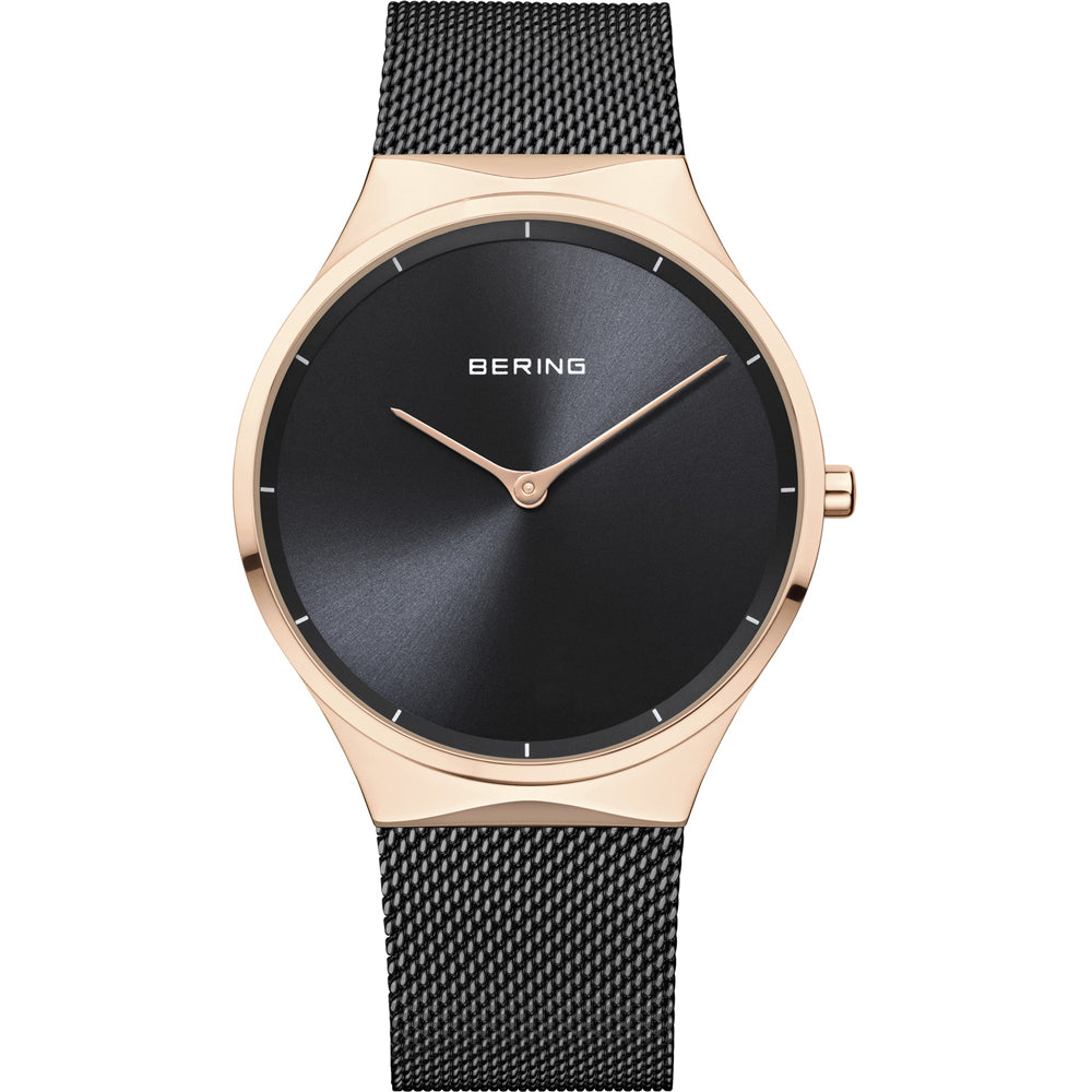 Bering 12138-162 watch for unisex with a black dial and steel strap.