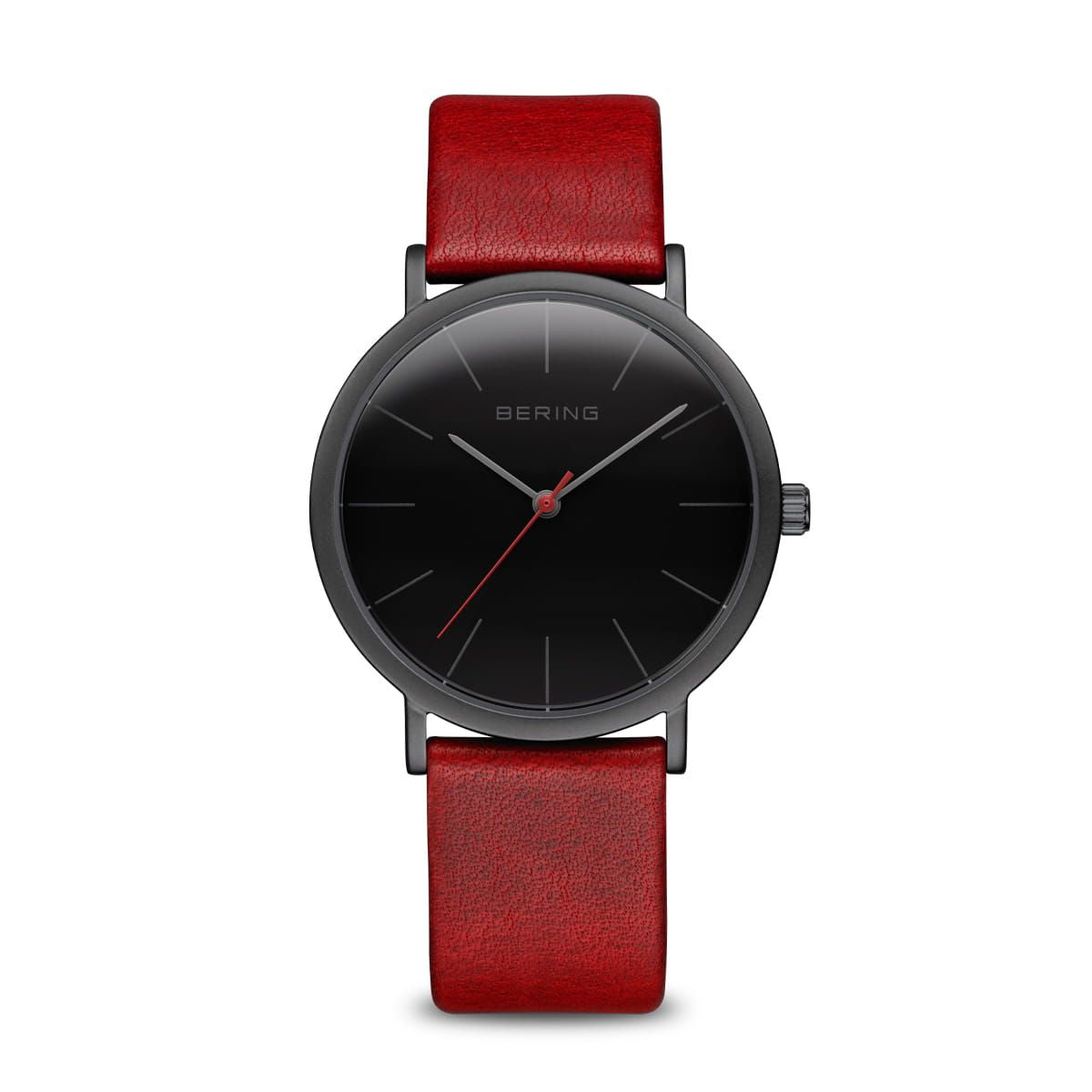 Bering 13436-622 watch for women with a black dial and leather strap.