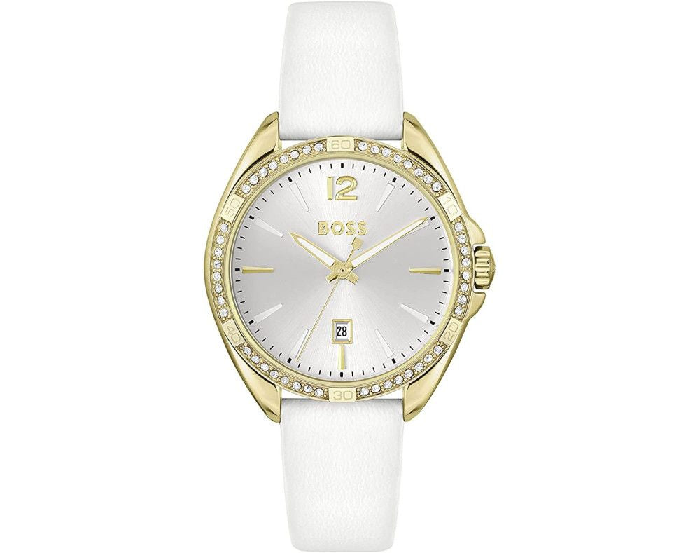 Boss 1502619 watch for women with a white dial and stainless steel strap.