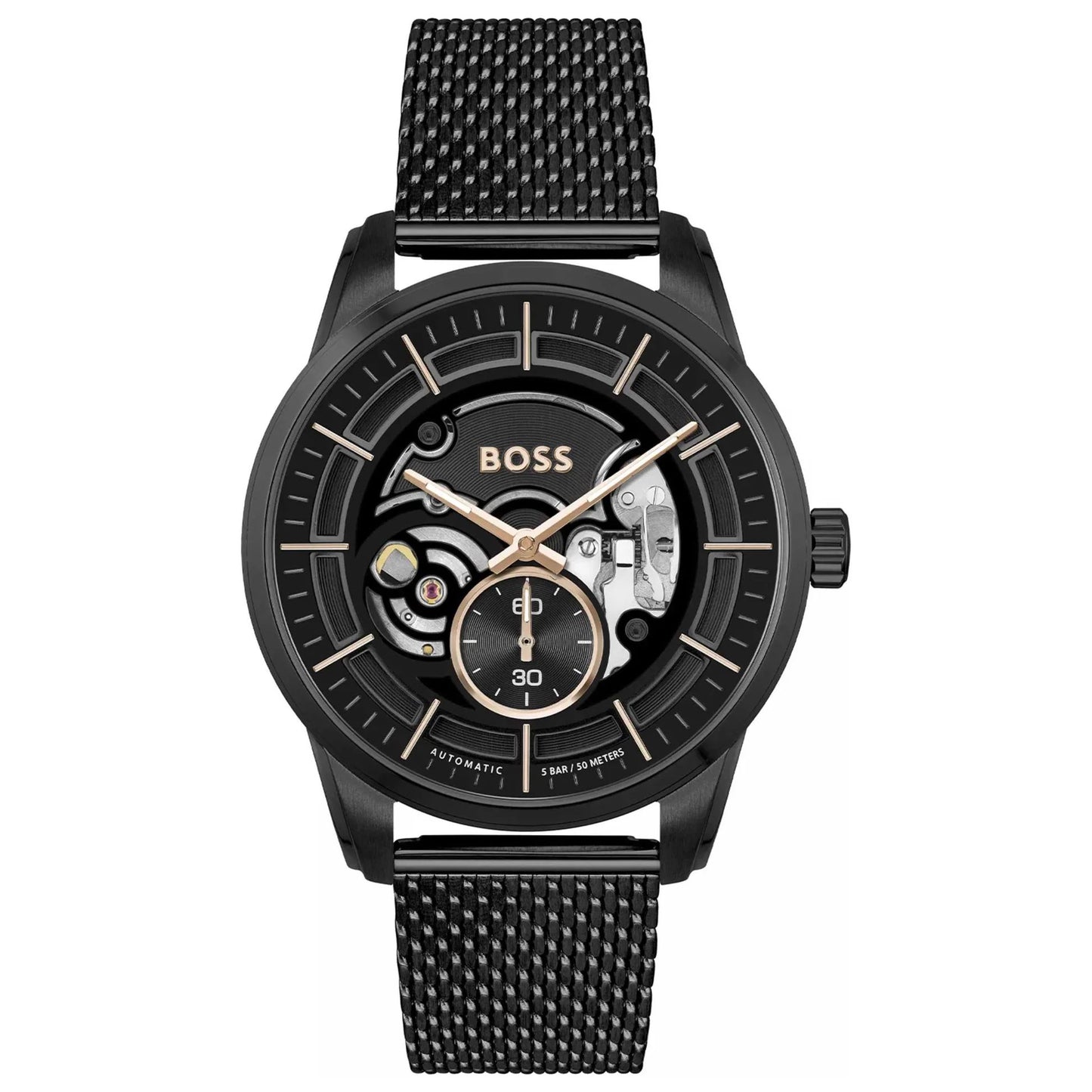 Boss 1514035 watch for man with a black dial and stainless steel strap.
