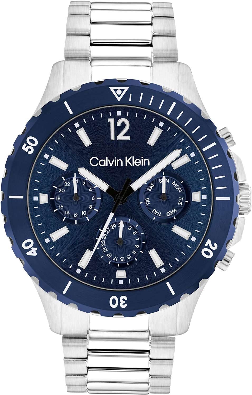 Calvin Klein 25200115 watch for man with a blue dial and steel strap.