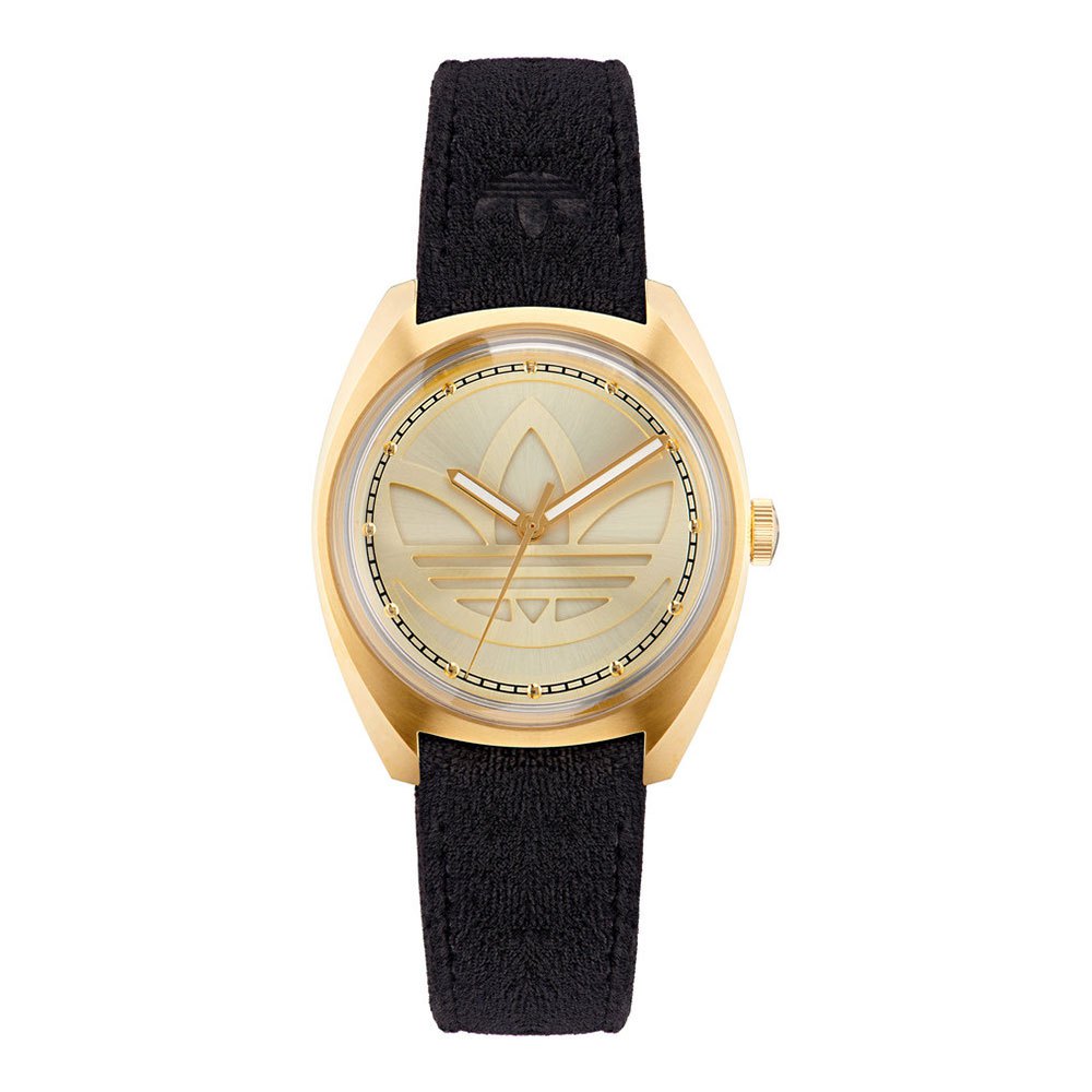 Adidas AOFH22513 watch for women with a golden dial and leather strap.