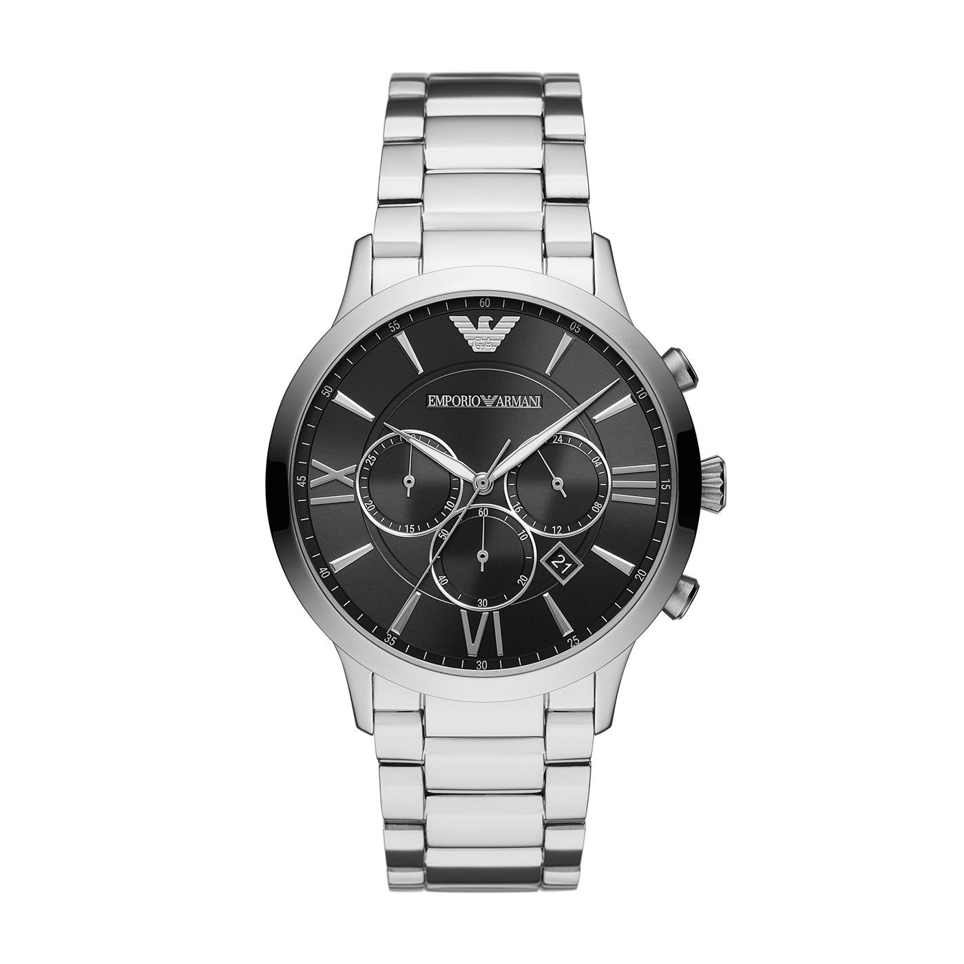 Armani AR11208 watch for man with a black dial and steel strap.