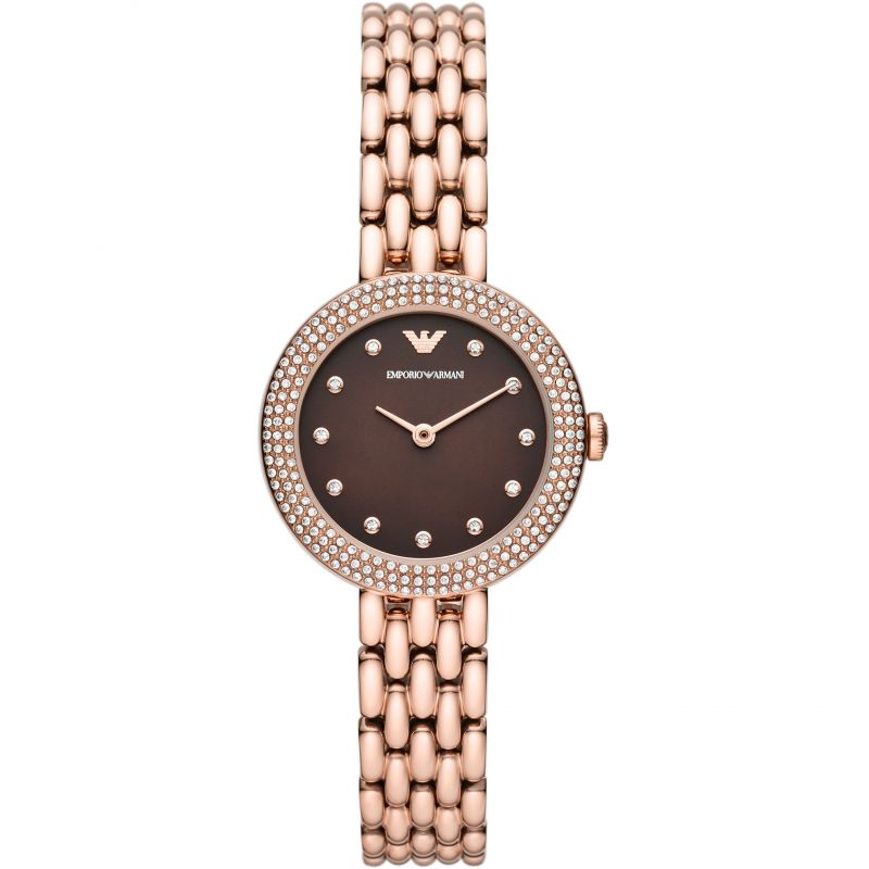 Armani AR11418 watch for women with a brown dial and steel strap.