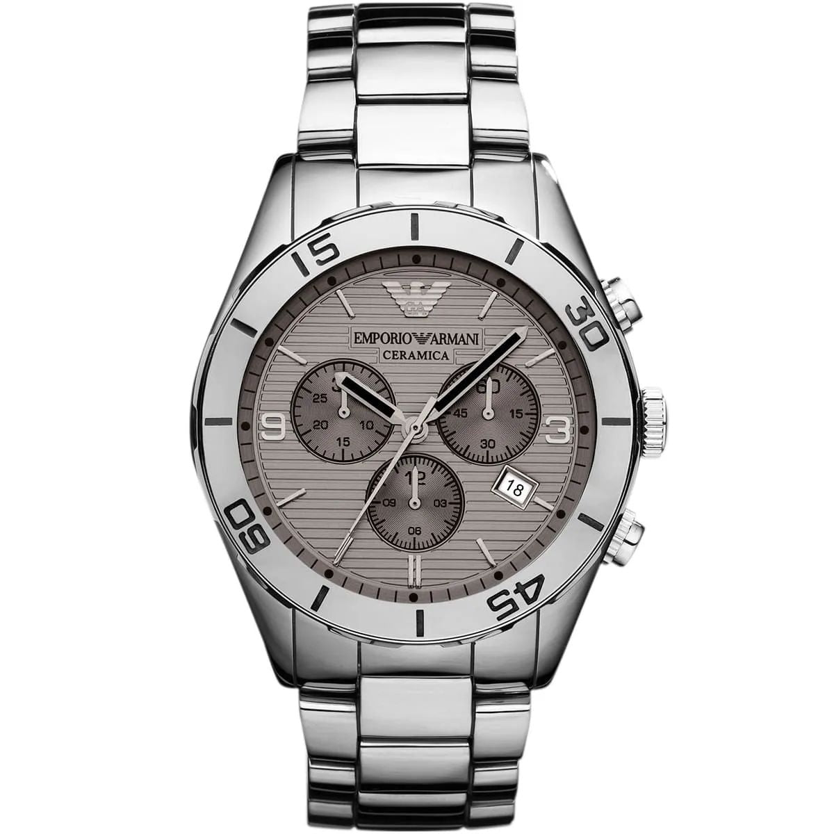 Armani AR1462 watch for man with a grey dial and stainless steel strap.