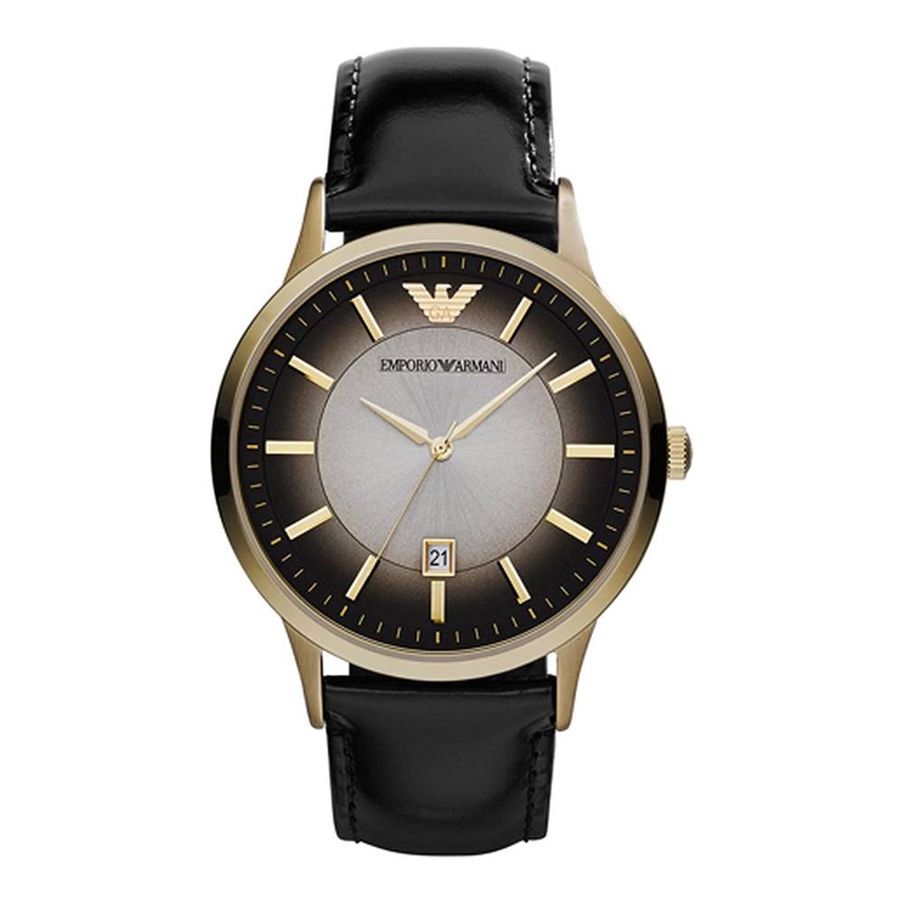 Armani AR2467 watch for man with a black dial and leather strap.