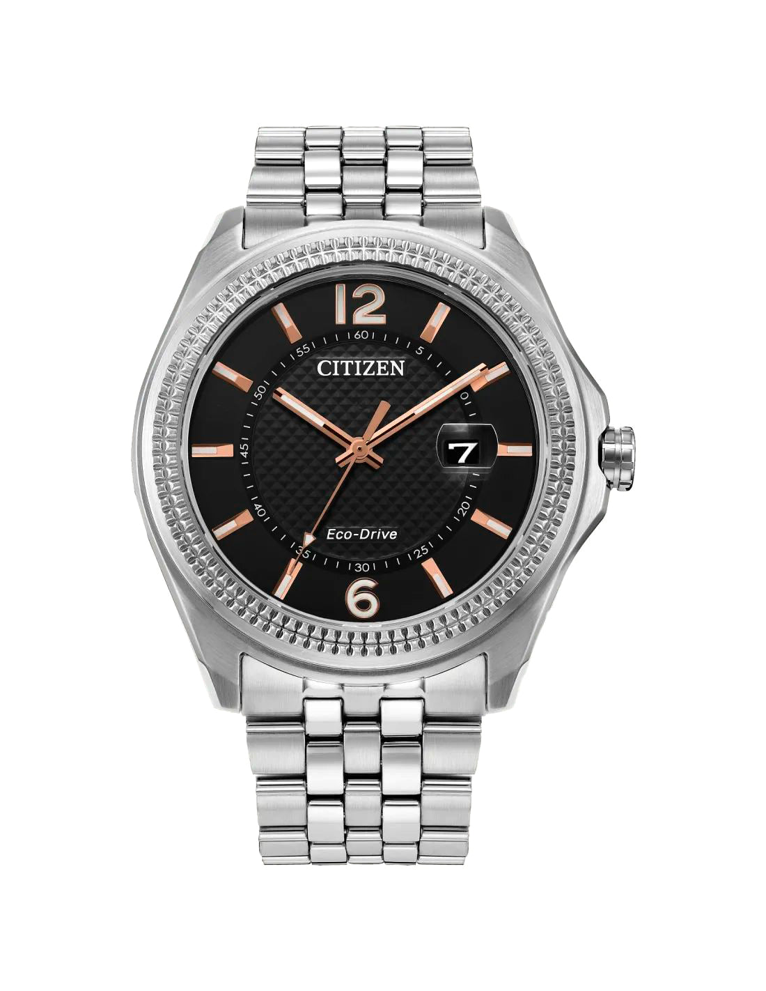 Citizen AW1740-54H watch for man with a black dial and stainless steel strap.
