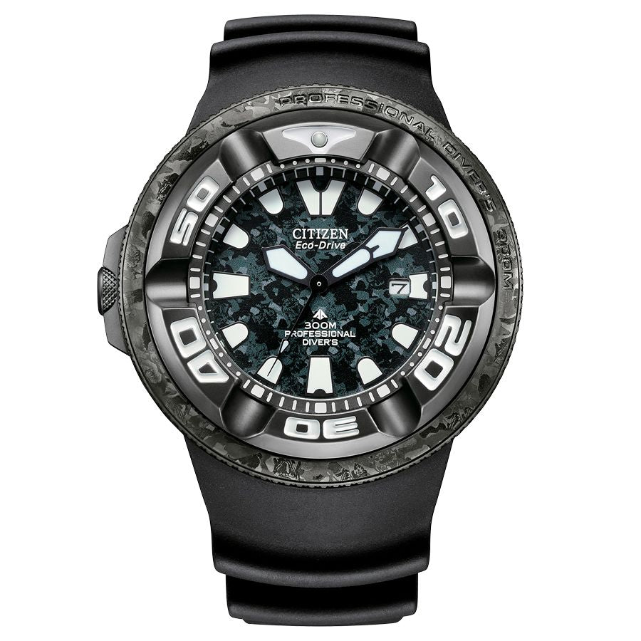 Citizen BJ8056-01E watch for man with a black dial and rubber strap.