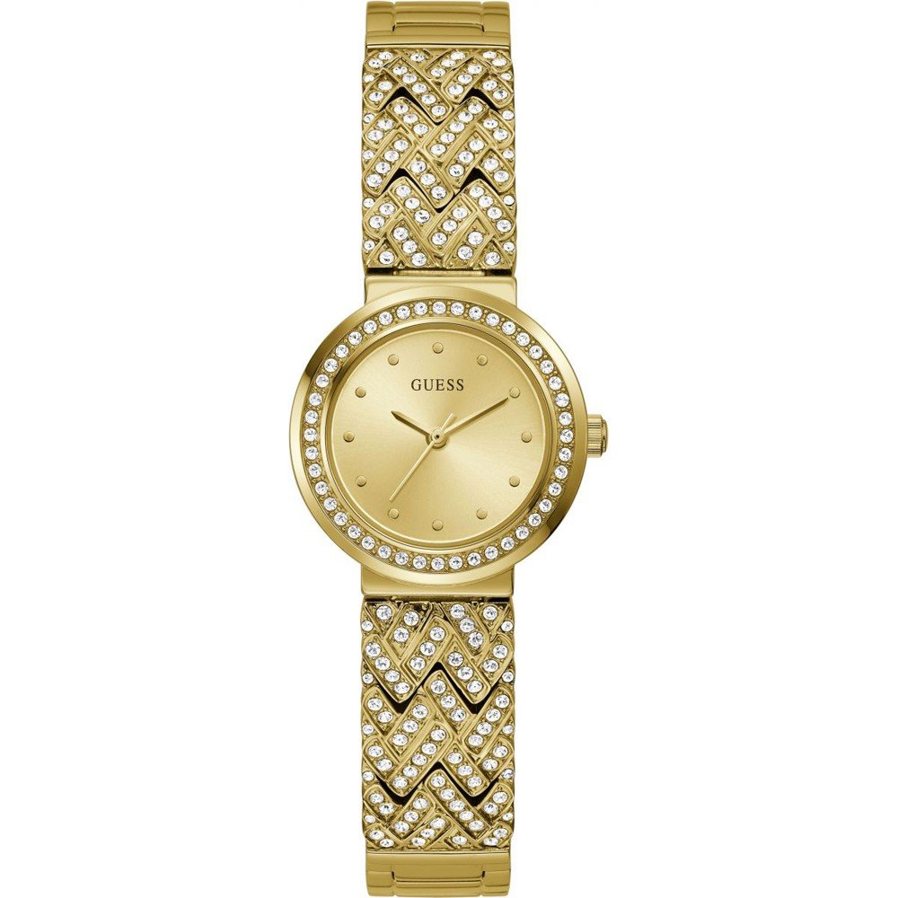 Guess GW0476L2 watch for women with a golden dial and stainless steel strap.