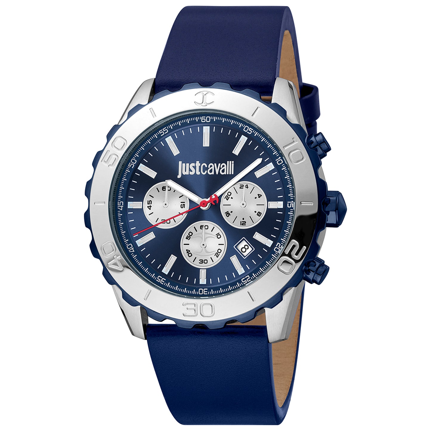 Just Cavalli JC1G214L0045 watch for man with a blue dial and leather strap.