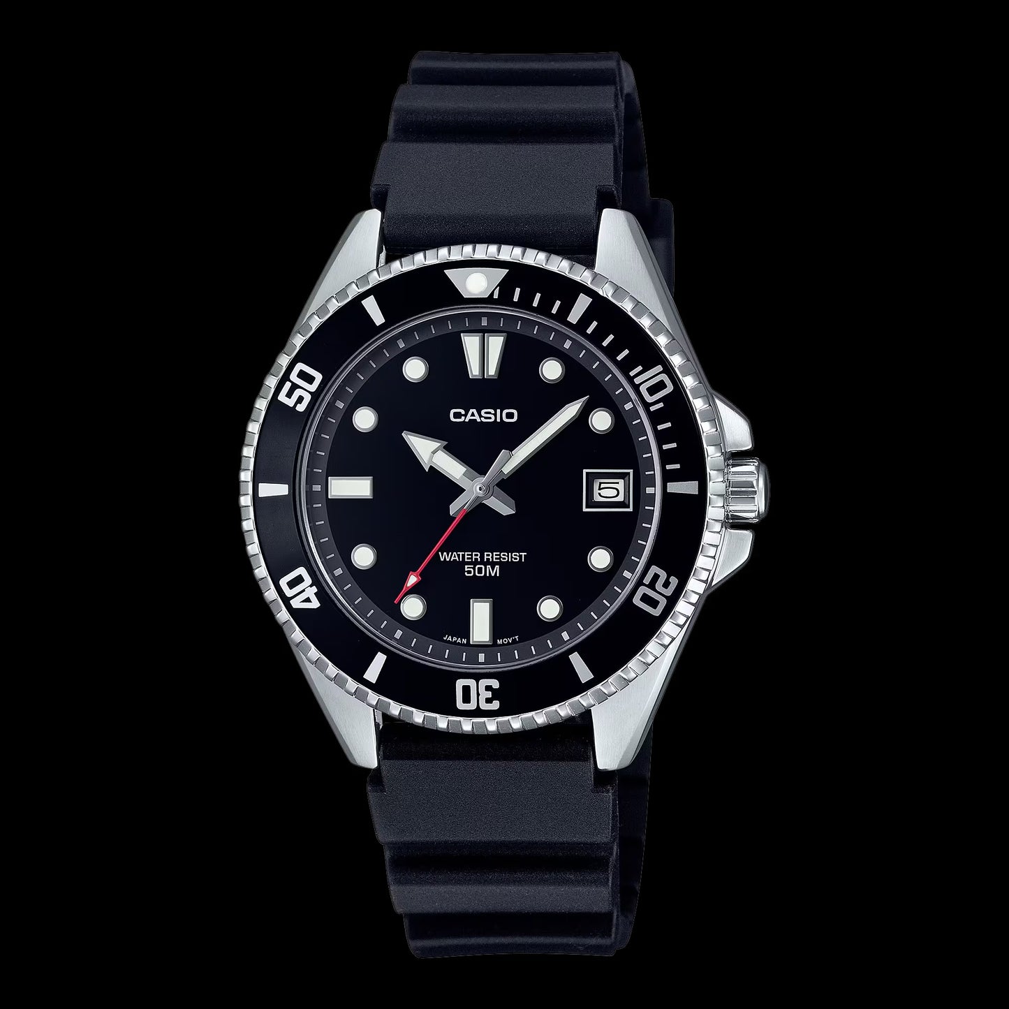 Casio MDV-10-1A1VDF watch for man with a black dial and resin strap.