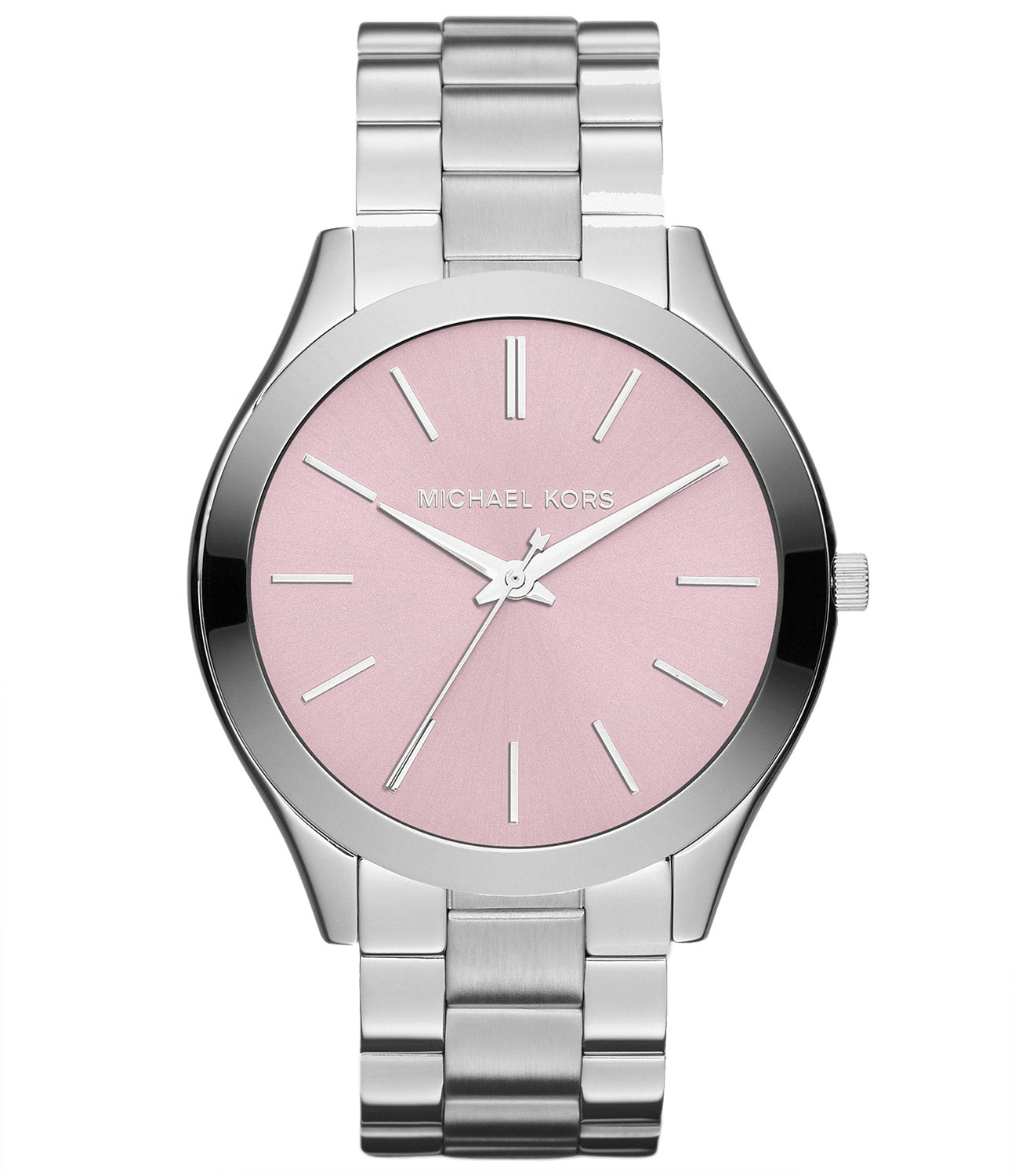 Michael Kors MK3380 watch for woman with a pink dial and steel strap.
