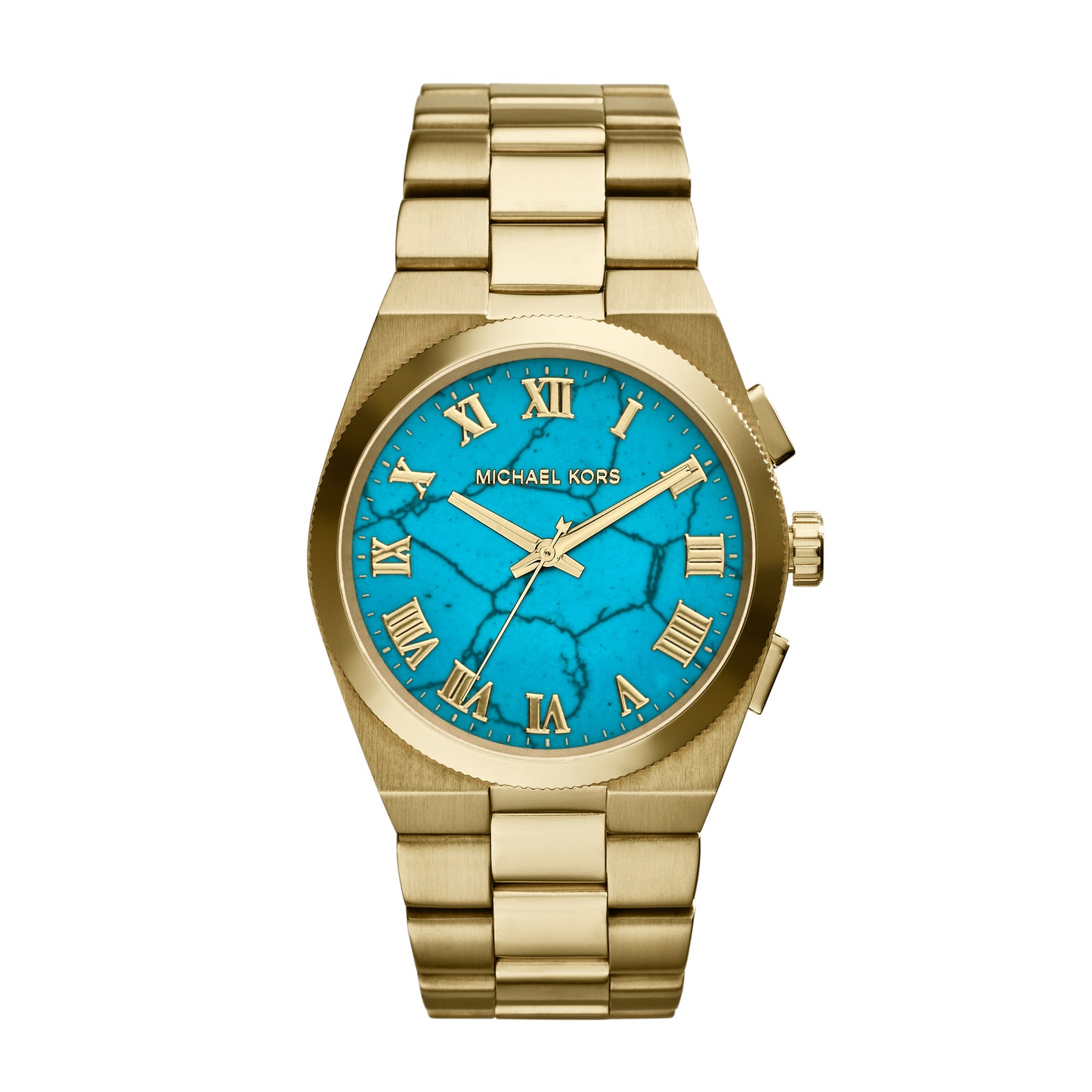 Michael Kors MK5894 watch for women with a blue dial and steel strap.
