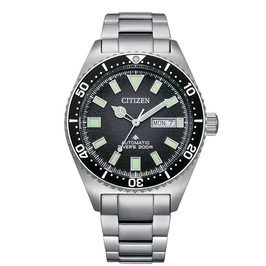 Citizen NY0120-52E watch for man with a black dial and stainless steel strap.