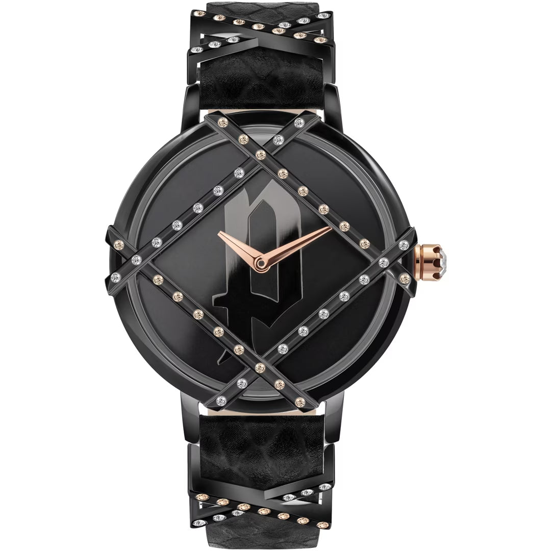 Police PL16068BSB-02 watch for women with a black dial and leather strap.