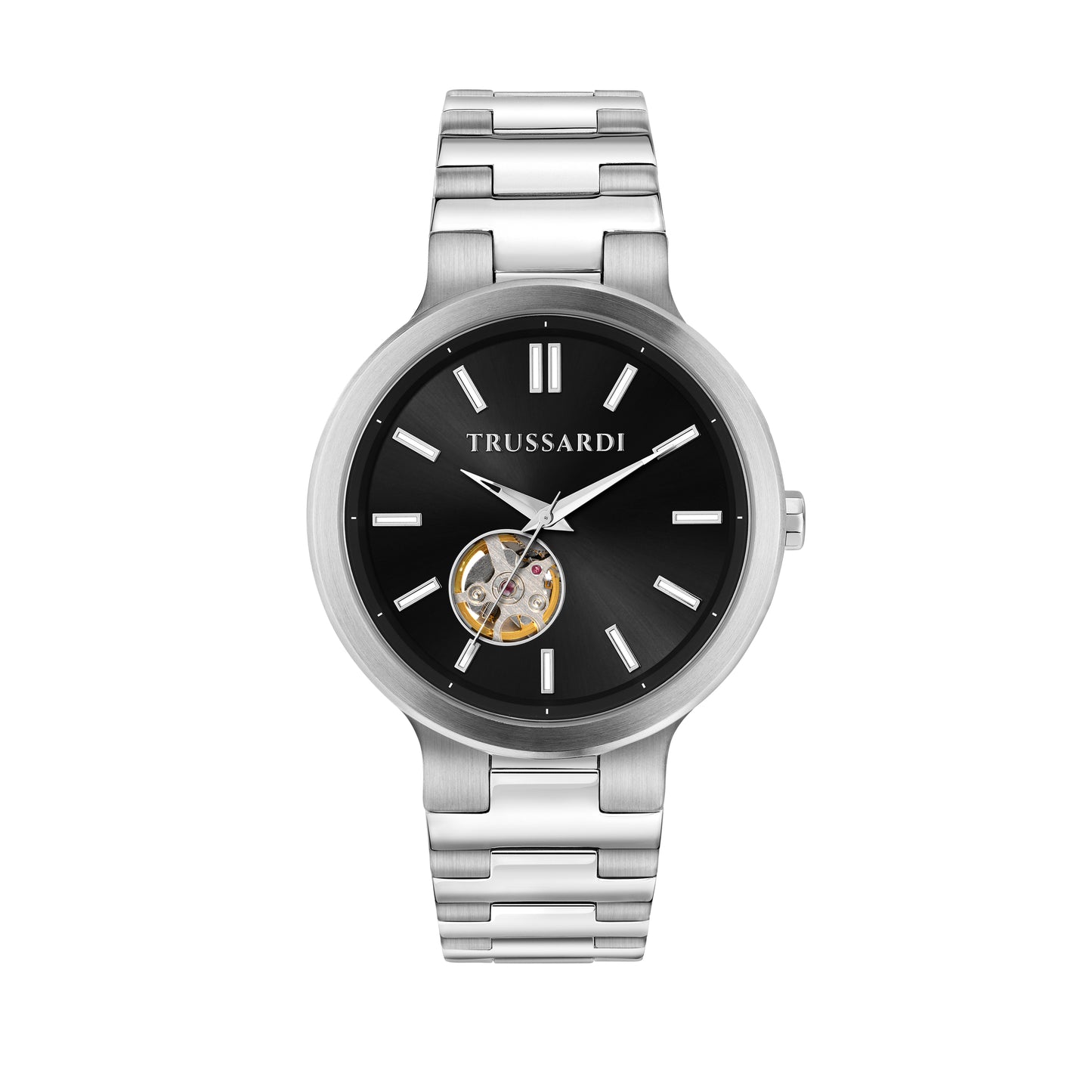 Trussardi R2423164001 watch for man with a black dial and stainless steel strap.