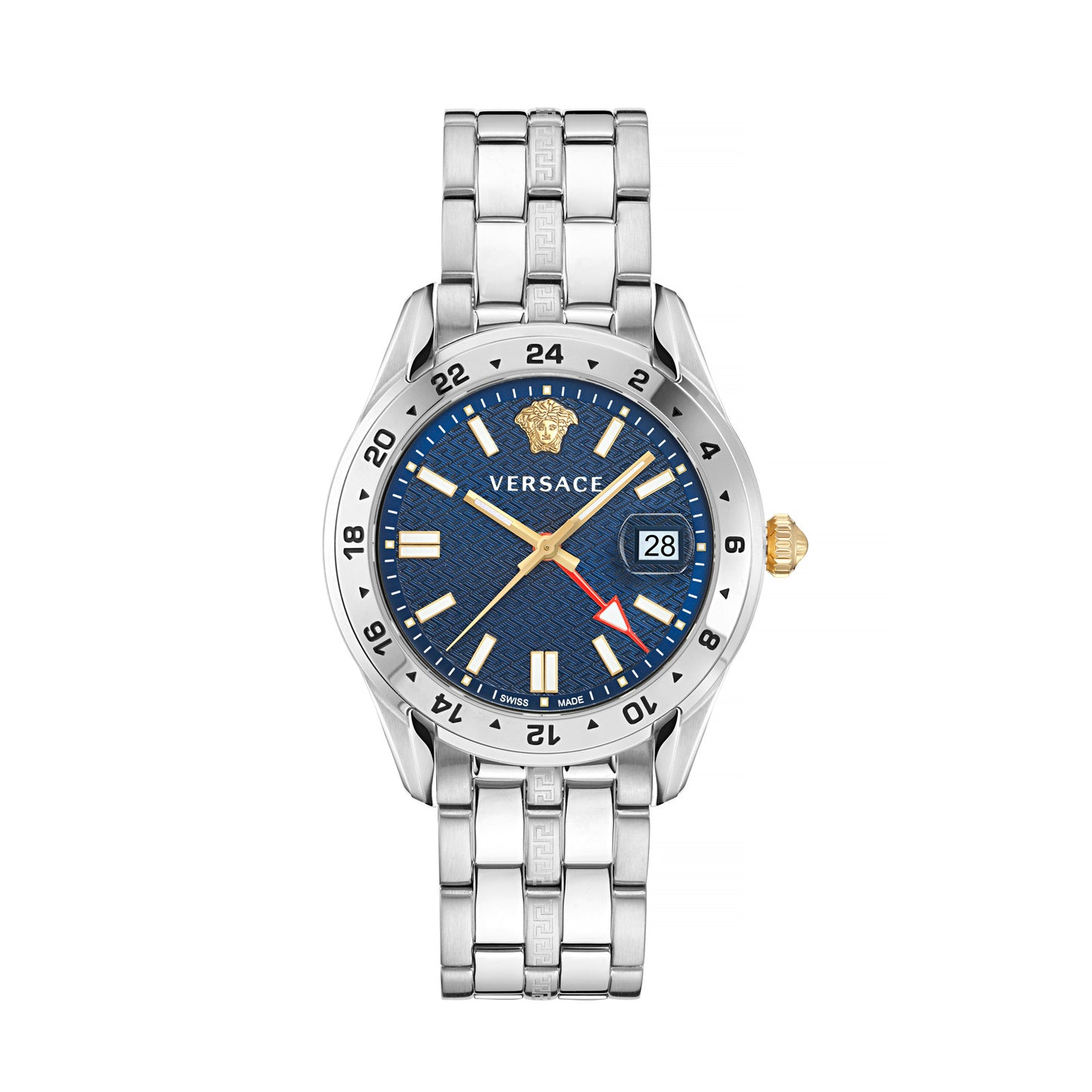 Versace VE7C00523 watch for man with a blue dial and stainless steel strap.
