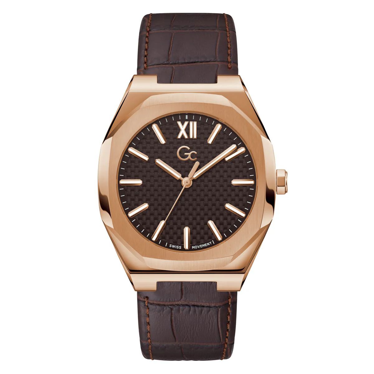 Gc Z26005G4MF watch for man with a brown dial and leather strap.