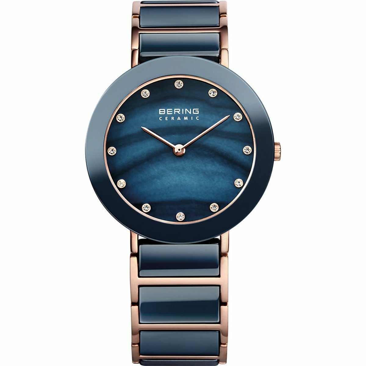 Bering 11435-767 watch for woman with a blue dial and ceramics strap.
