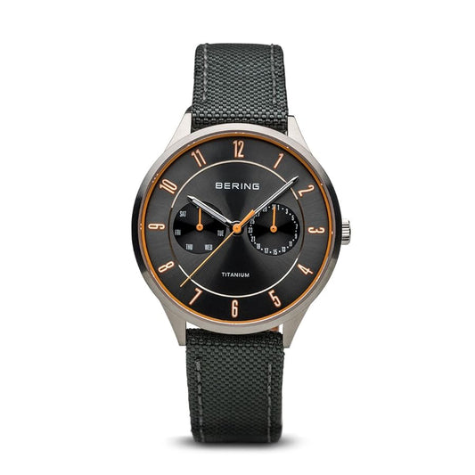 Bering 11539-879 watch for man with a grey dial and leather strap.