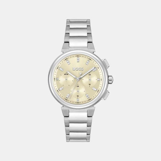 Boss 1502676 watch for women with a golden dial and stainless steel strap.