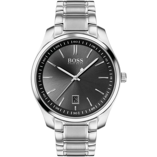 Boss 1513730 watch for man with a black dial and stainless steel strap.
