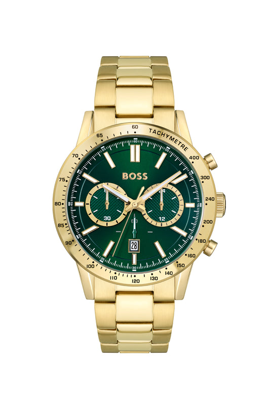 Boss 1513923 watch for man with a green dial and stainless steel strap.