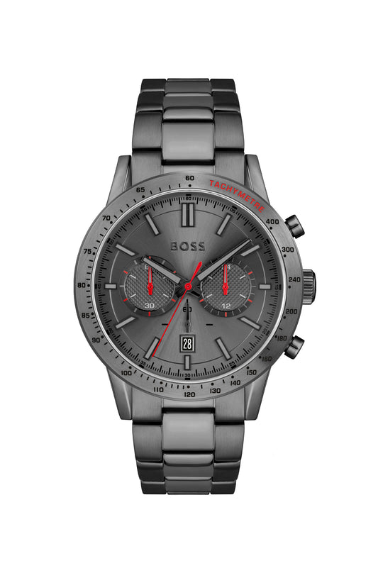 Boss 1513924 watch for man with a grey dial and stainless steel strap.
