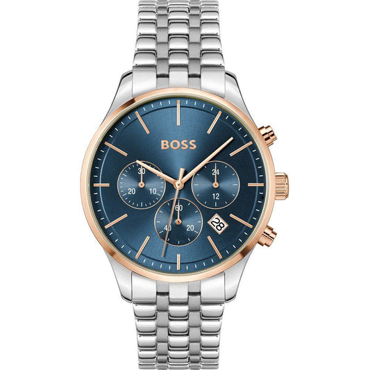 Boss 1514158 watch for man with a blue dial and stainless steel strap.
