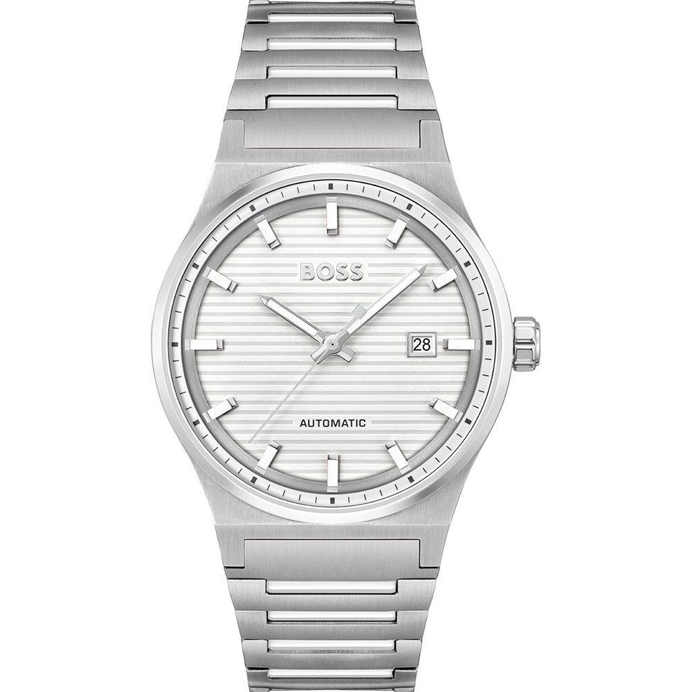 Boss 1514186 watch for man with a white dial and stainless steel strap.