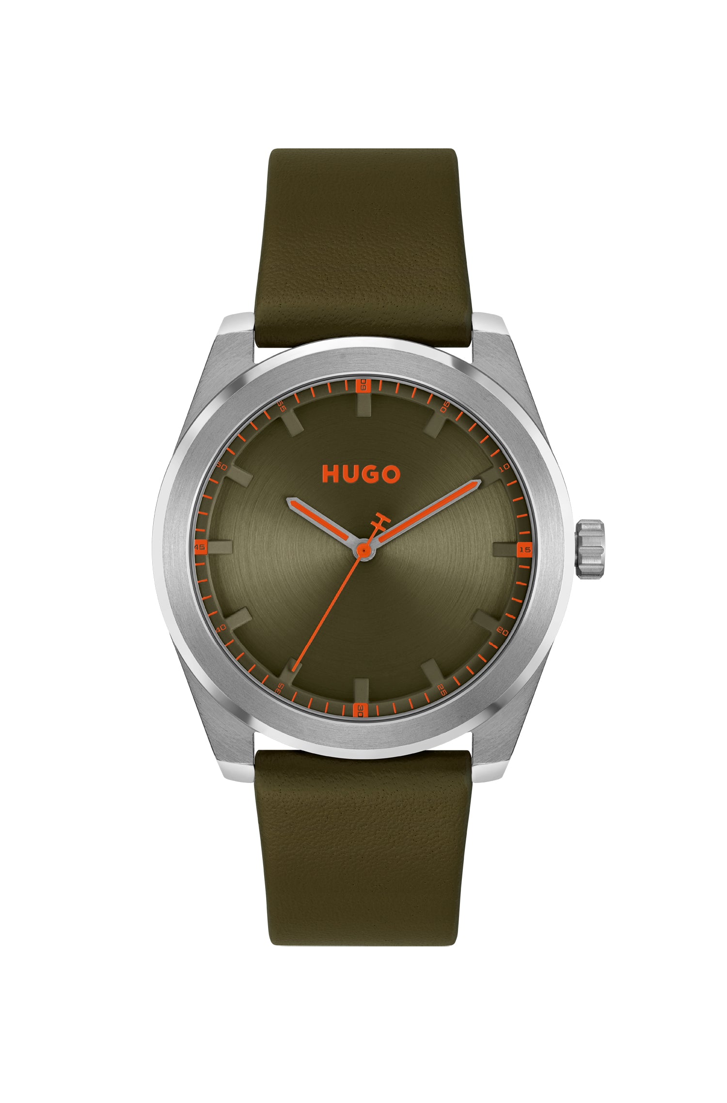 Hugo 1530351 watch for man with a green dial and fur strap.