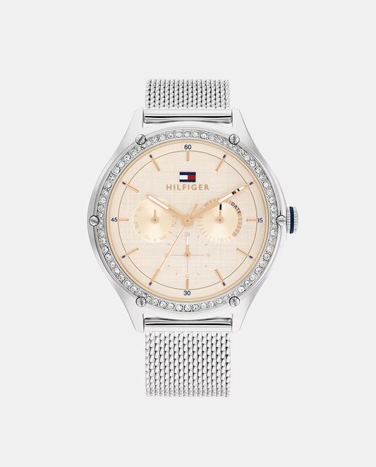Tommy Hilfiger 1782654 watch for women with a golden dial and stainless steel strap.