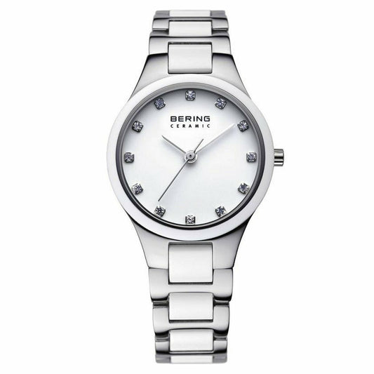 Bering 32327-701 watch for women with a multicolored dial and ceramics strap.