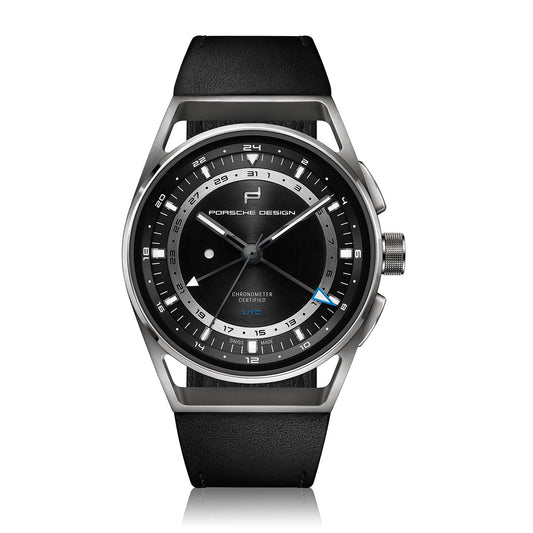 Porsche Design 6023.4.05.001.07.2 watch for man with a black dial and leather strap.