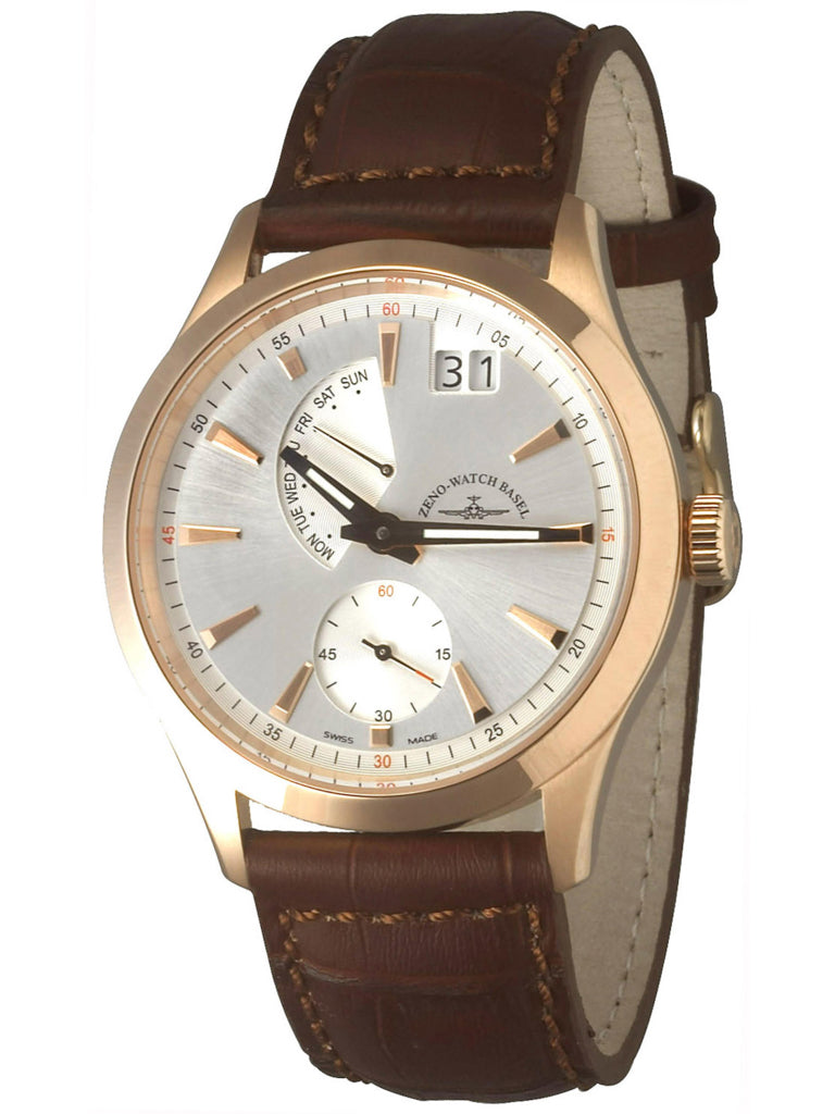 Zeno 6662-7004Q-PGR-F3 watch for man with a grey dial and leather strap.