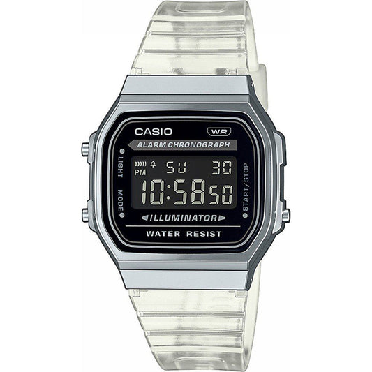 Casio A168XES-1BEF watch for unisex with a grey dial and resin strap.