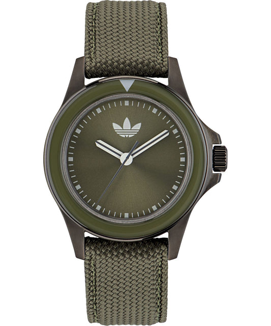Adidas AOFH23017 watch for unisex with a green dial and fabric strap.