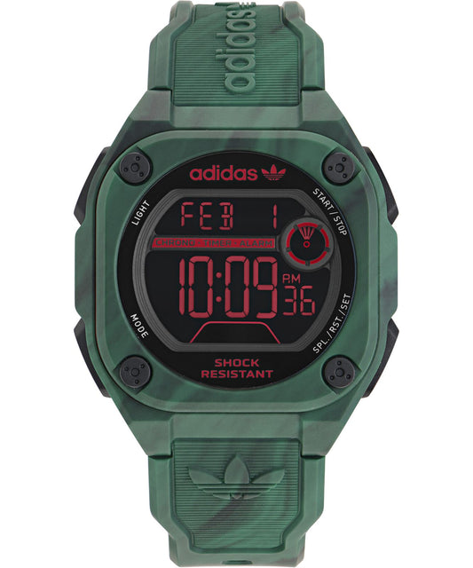Adidas AOST23573 watch for unisex with a black dial and silicone strap.