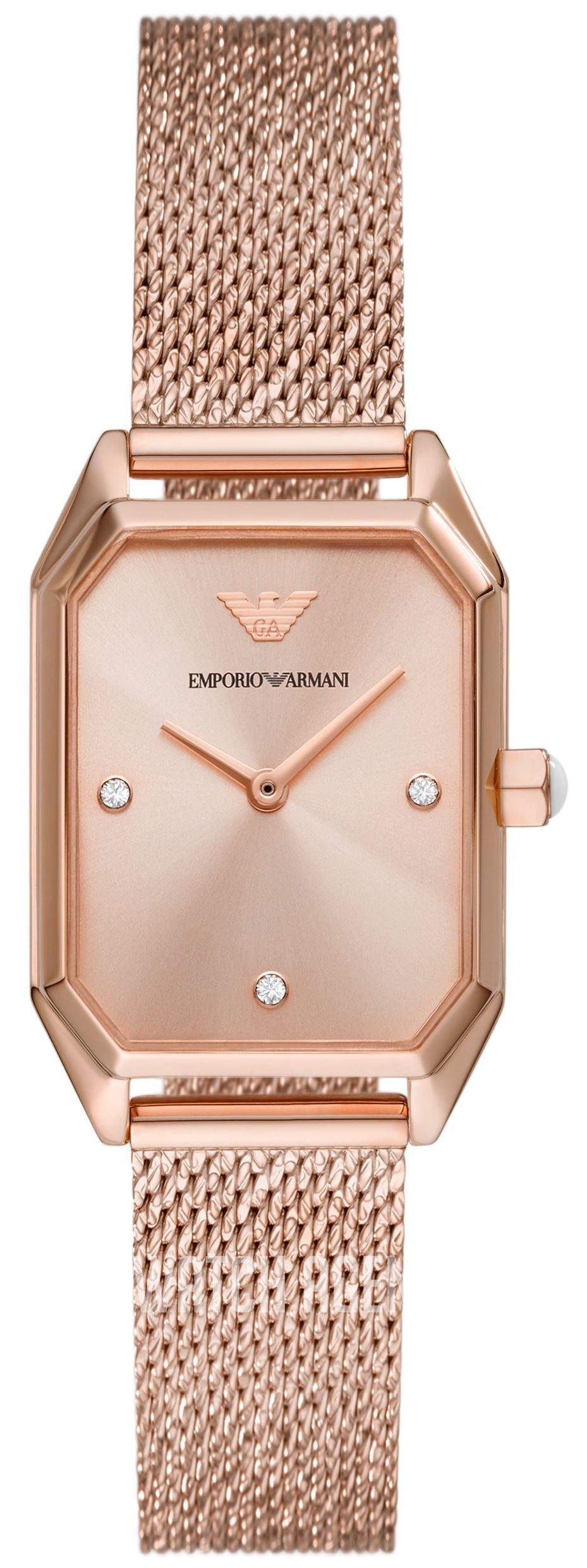 Armani AR11347 watch for women with a pink dial and stainless steel strap.