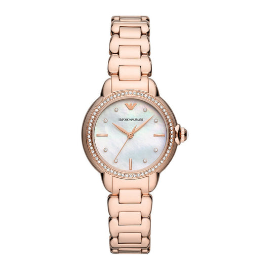 Armani AR11523 watch for women with a multicolored dial and stainless steel strap.