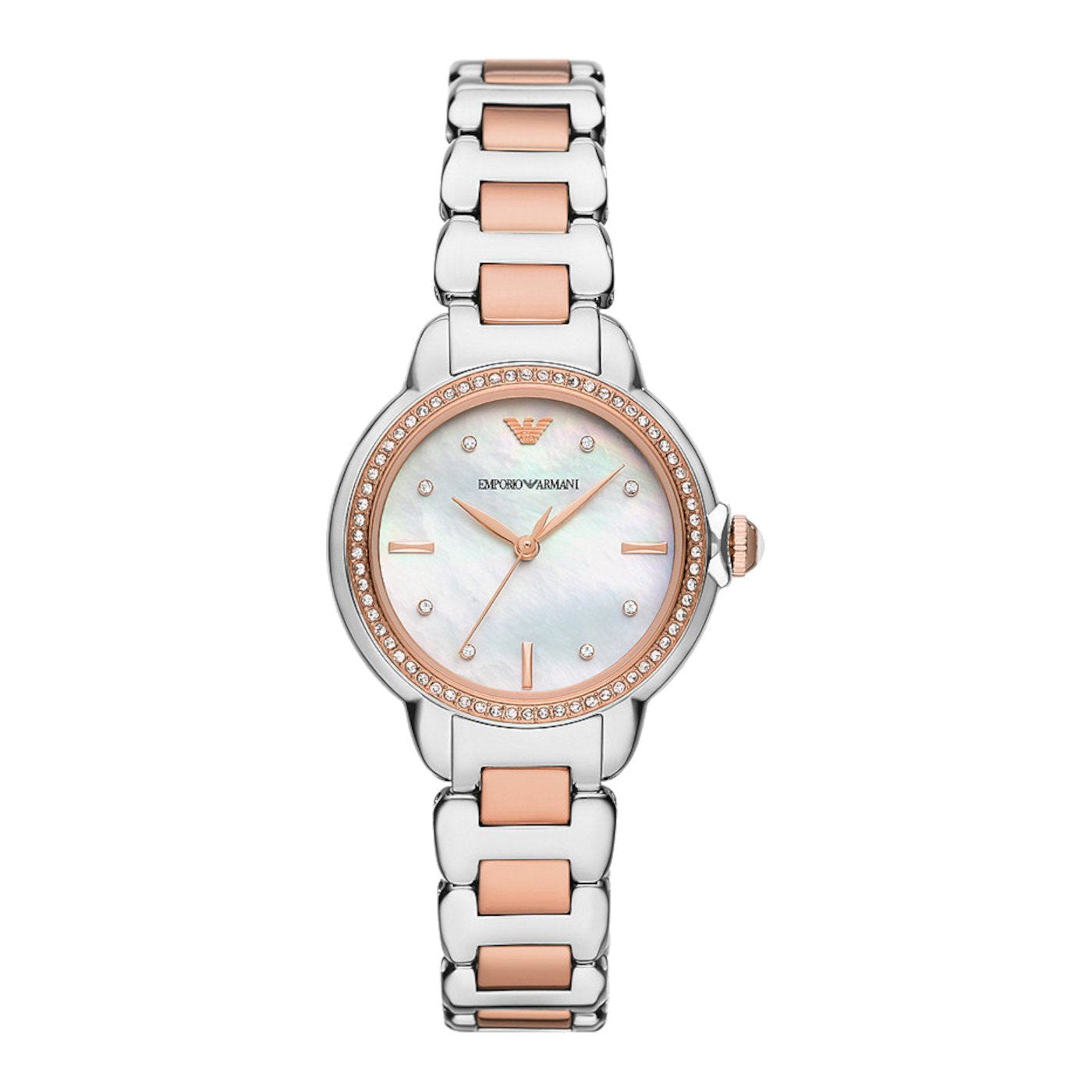 Armani AR11569 watch for women with a multicolored dial and stainless steel strap.