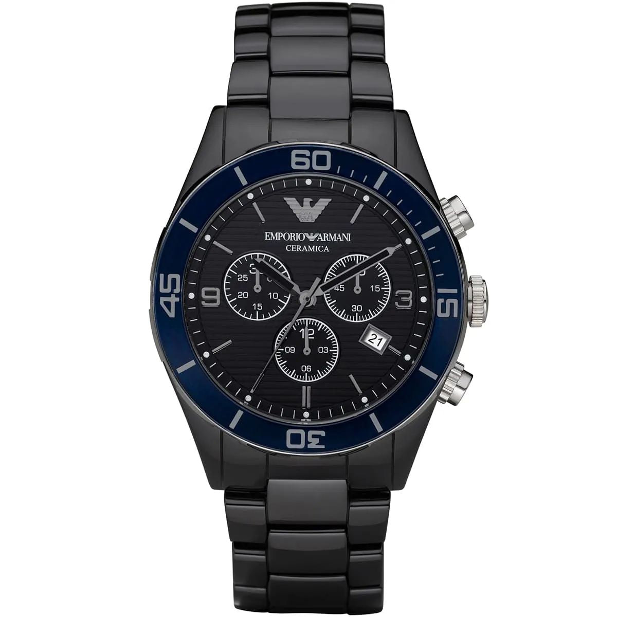 Armani AR1429 watch for man with a black dial and ceramics strap.