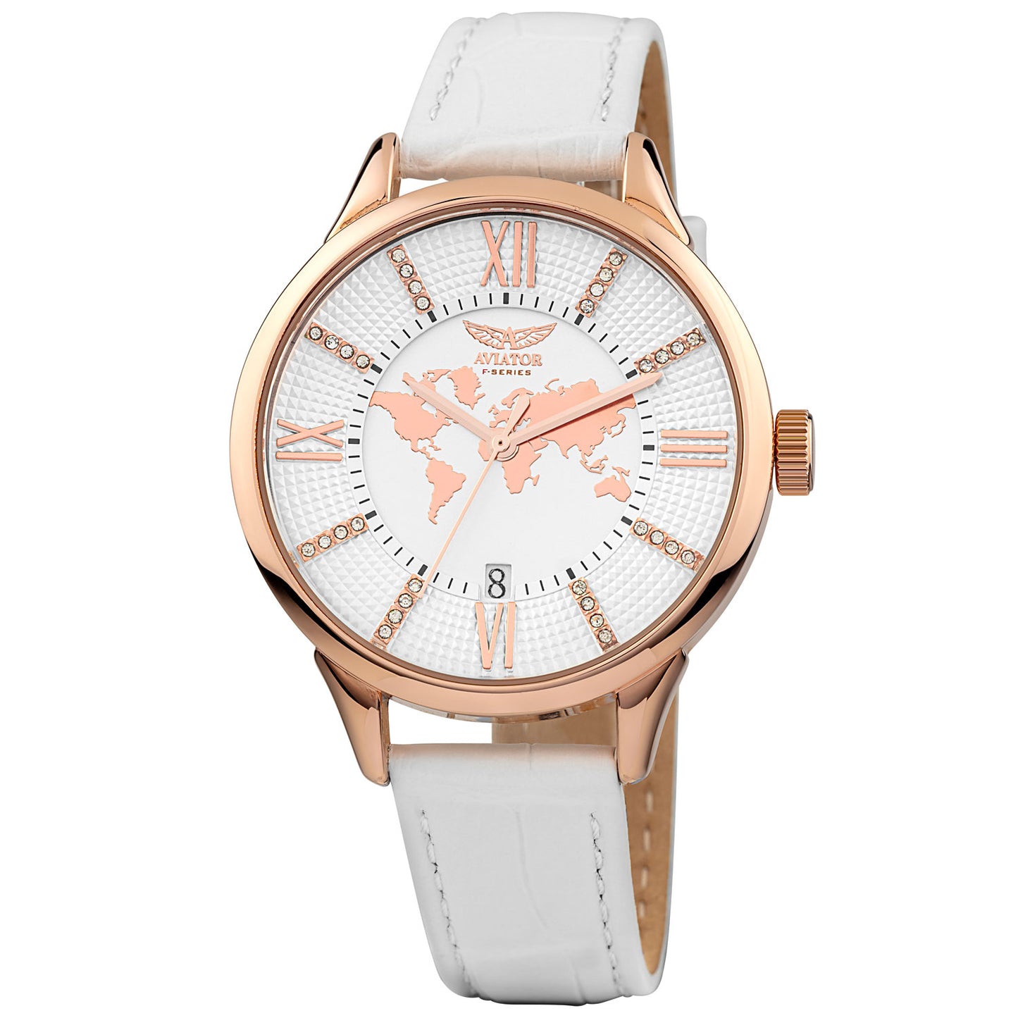 Aviator AVW8636L14 watch for women with a white dial and leather strap.