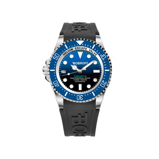 Bobroff BF0003iba-BFSTN watch for man with a blue dial and rubber strap.