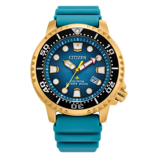 Citizen BN0162-02X watch for man with a blue dial and rubber strap.