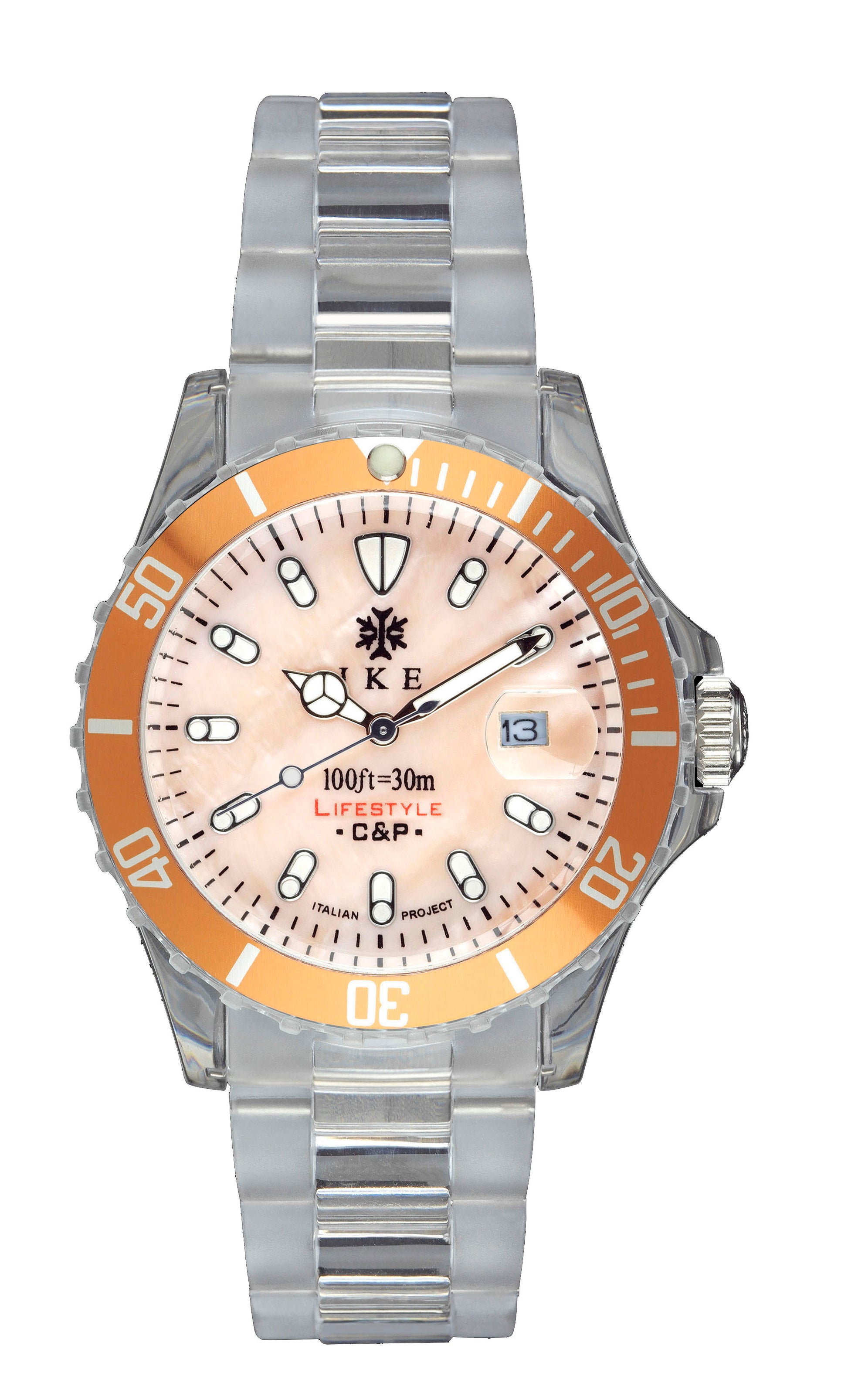 Ike BR007 watch for unisex with a pearl rose dial and polycarbonate strap.