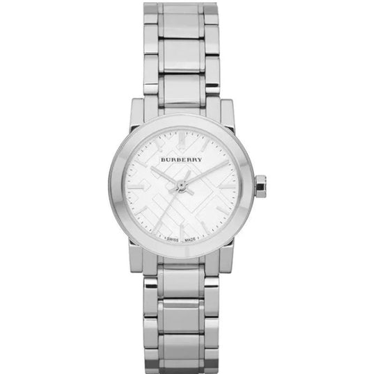 Burberry BU9200 watch for women with a white dial and stainless steel strap.