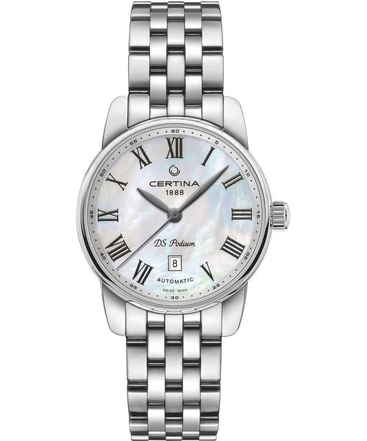 Certina C0010071111300 watch for woman with a white dial and stainless steel strap.