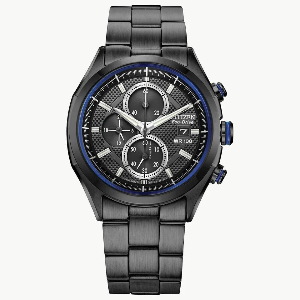 Citizen CA0438-52E watch for man with a black dial and stainless steel strap.